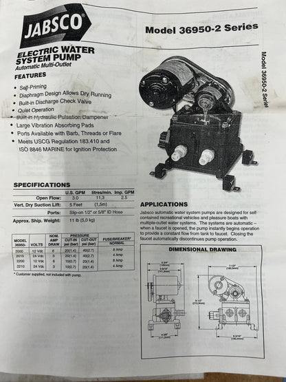Jabsco 36950 Fresh Water System Pump